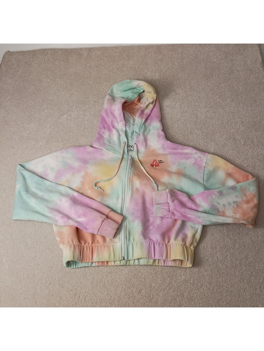 Women's JV By Jac Vanek High There Tie Dye Mushroom Hoodie Cropped Size Large L